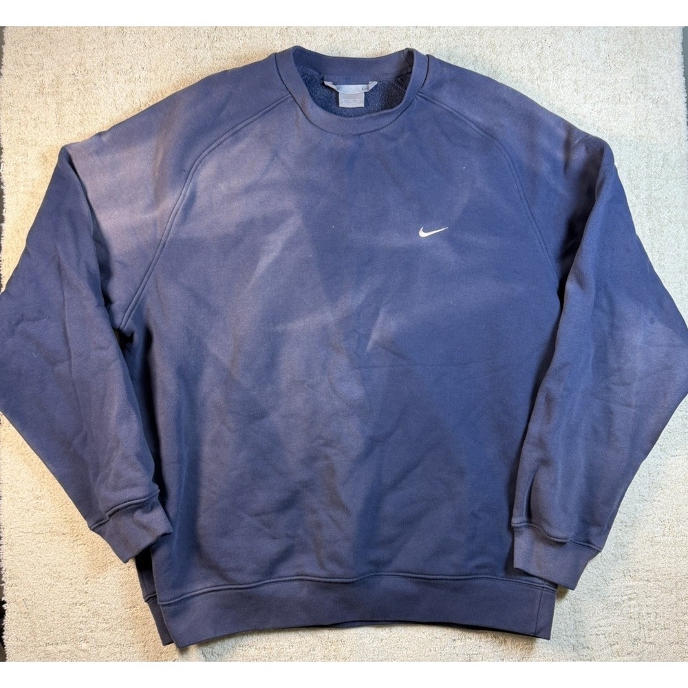 Vintage Nike Sweatshirt Men's Blue Crewneck Swoosh Silver Tag Y2K Distressed XL